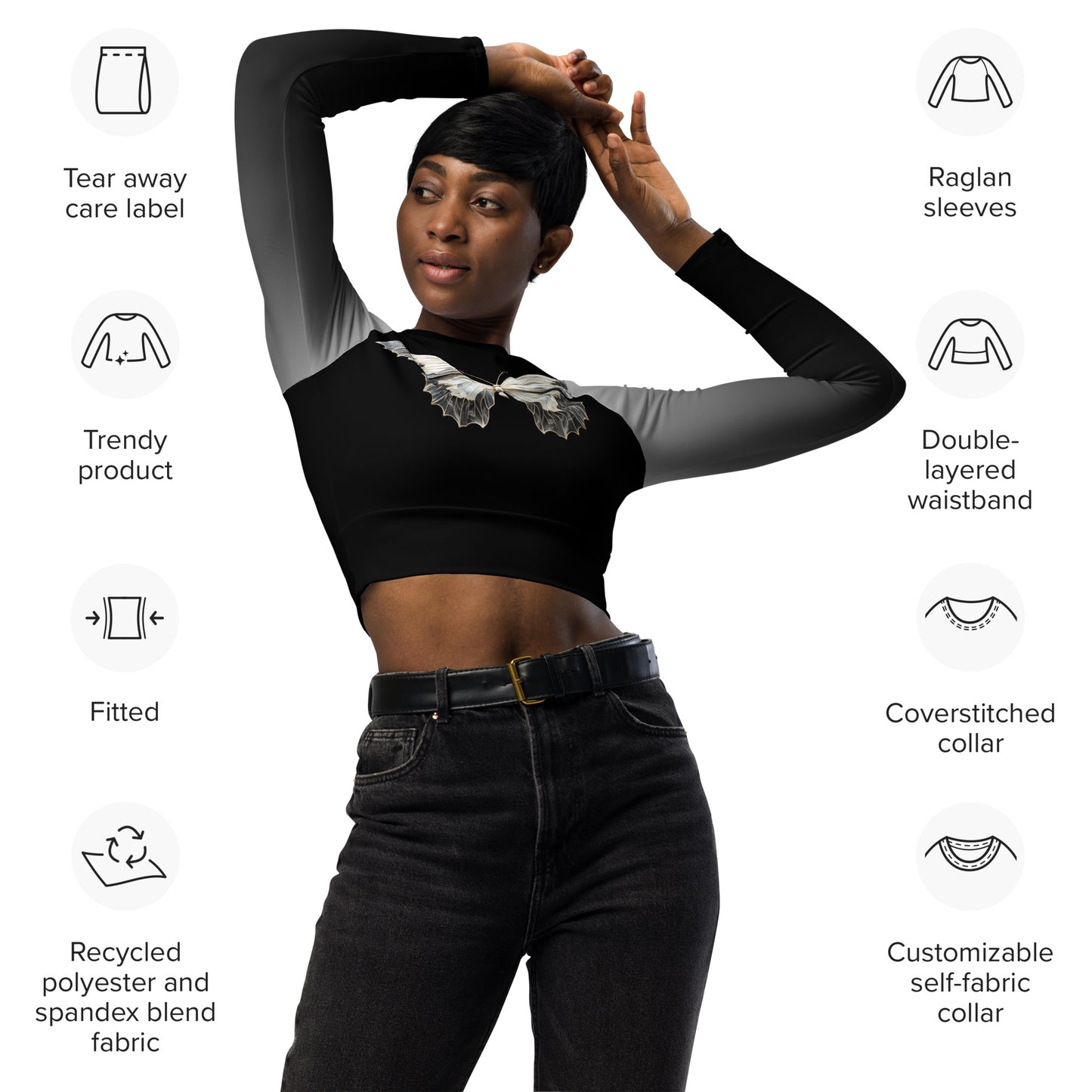 Butterfly Long-Sleeve Cropped Top