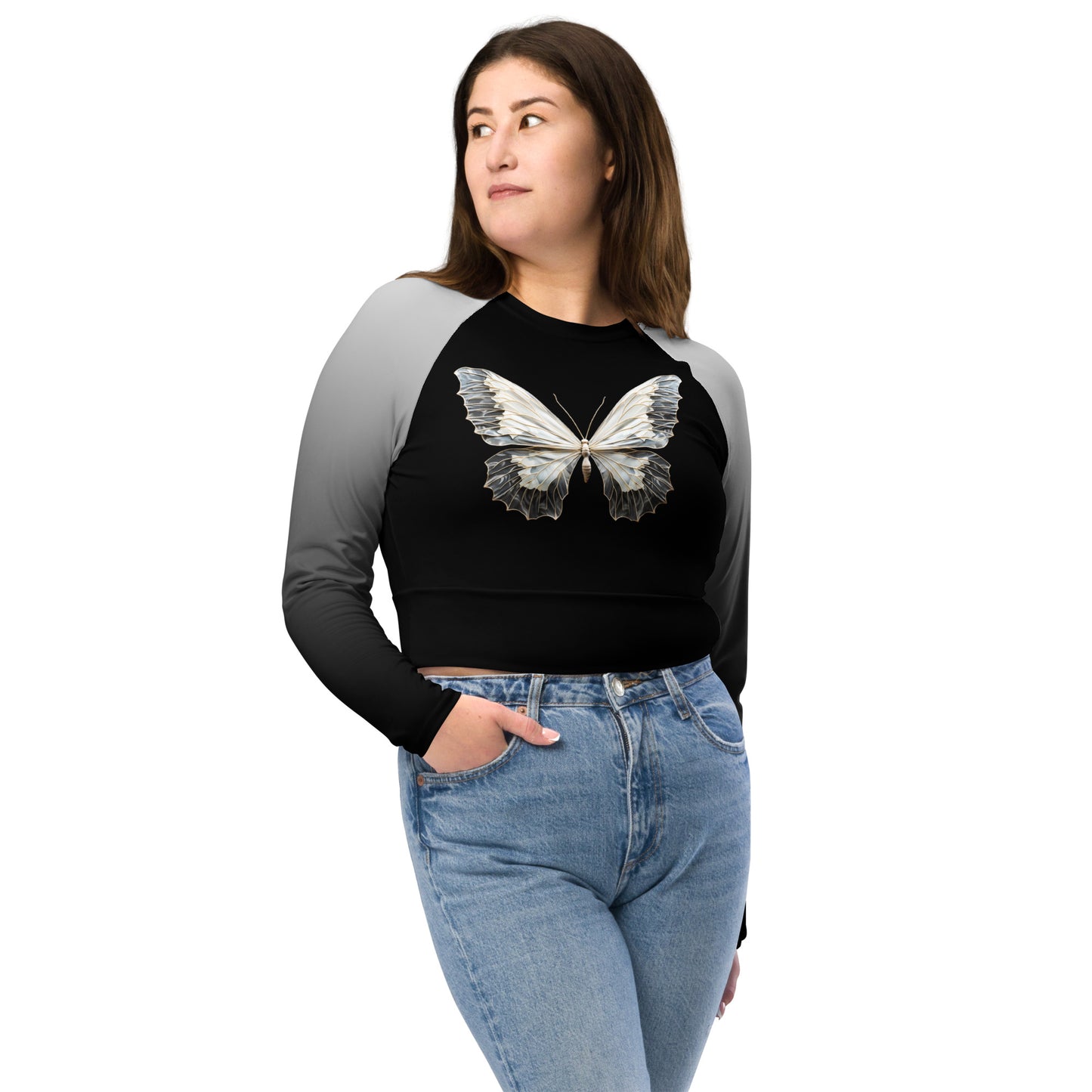 Butterfly Long-Sleeve Cropped Top