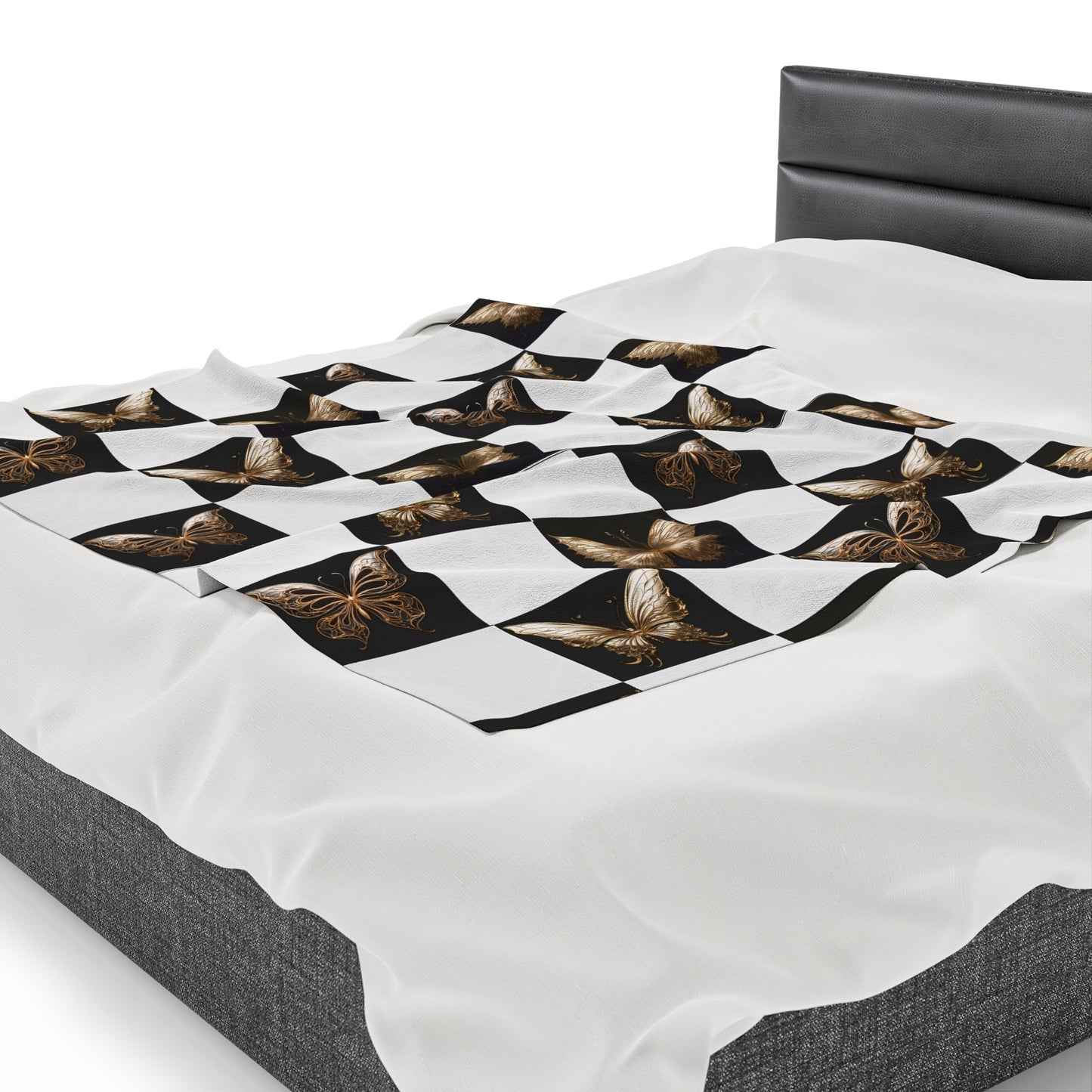 Checkered Butterfly Velveteen Plush Blanket