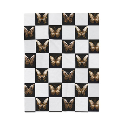 Checkered Butterfly Velveteen Plush Blanket